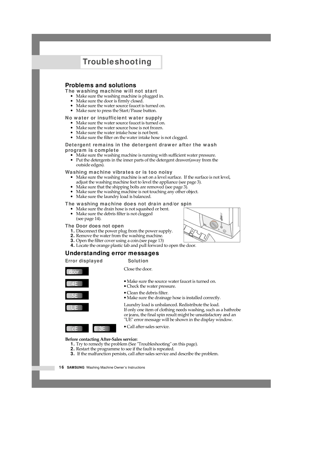 Samsung Q1657(T/S/V), Q1457(T/S/V) manual Troubleshooting, Problems and solutions, Understanding error messages 