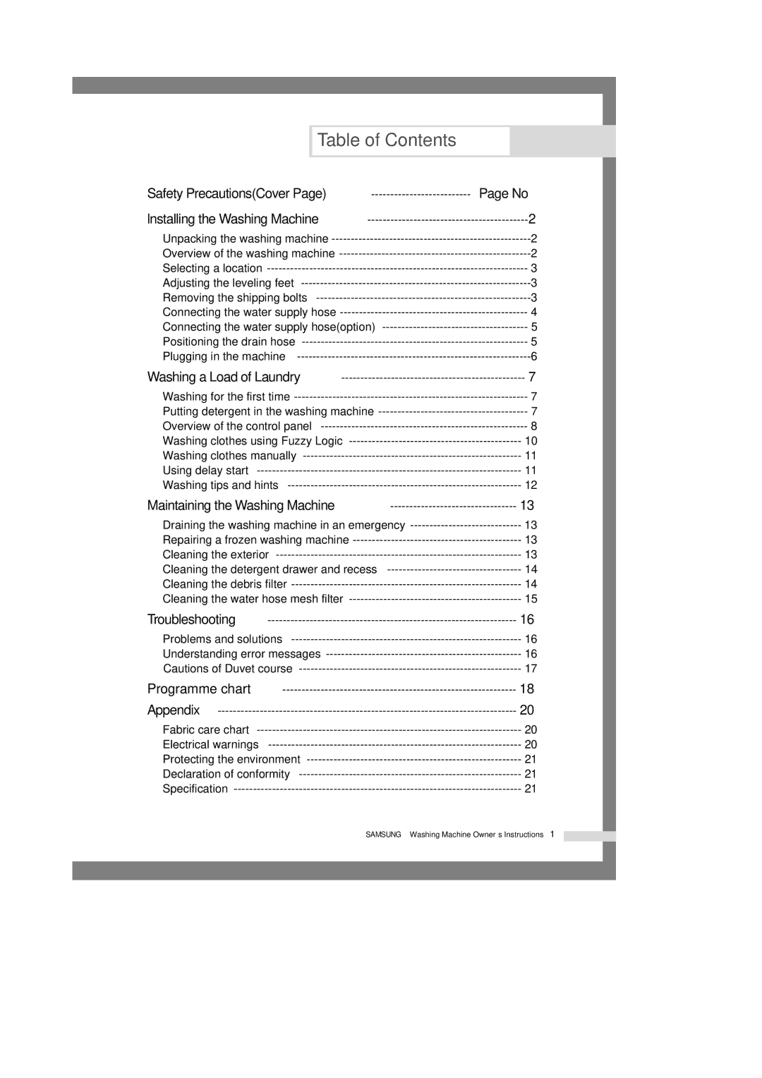 Samsung Q1457(T/S/V), Q1657(T/S/V) manual Table of Contents 