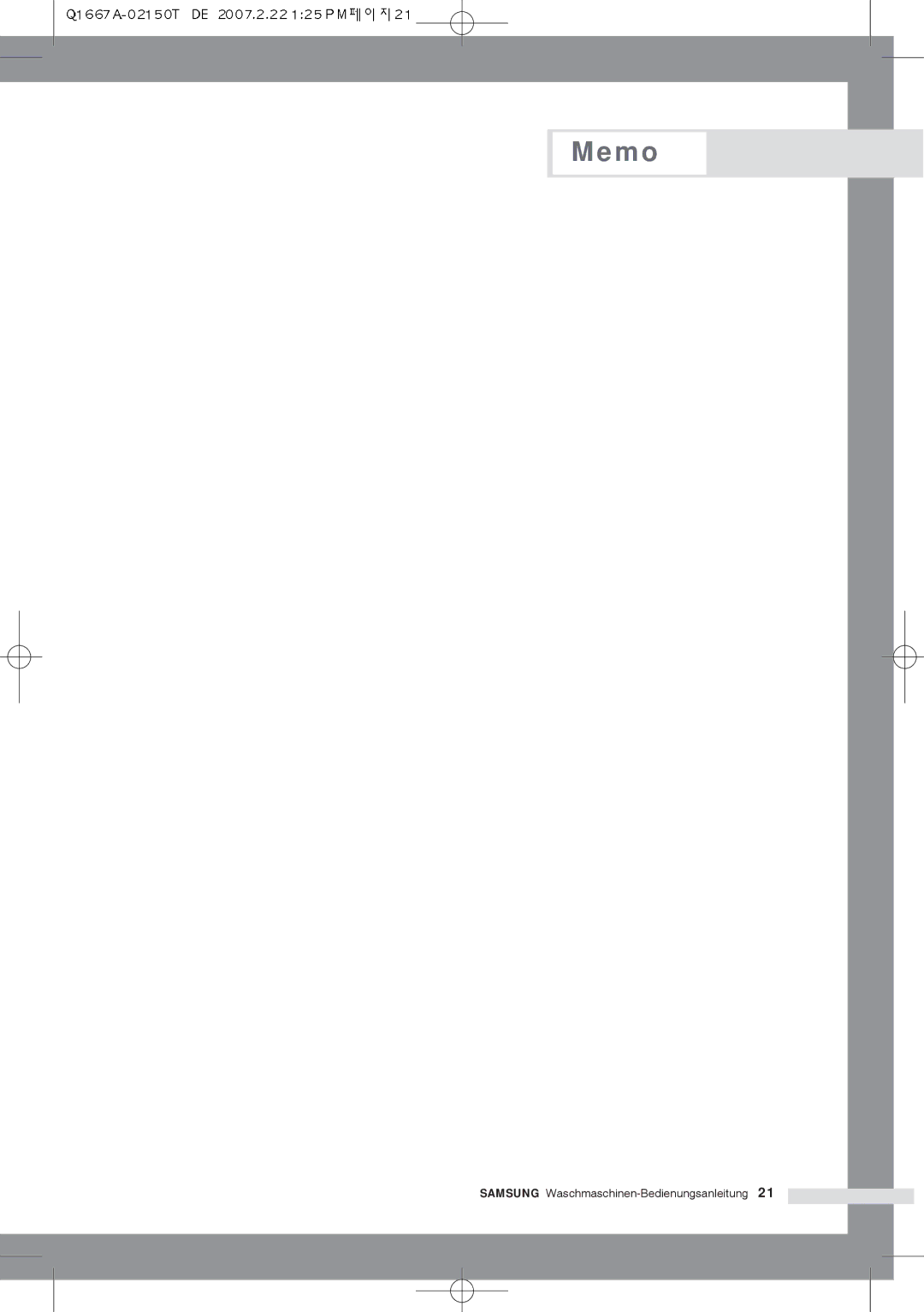 Samsung Q1467ATGW1/XEG, Q1667ATGW1/XEG, Q1667ATGW/XEG, Q1467ATGW/XEG manual Memo 