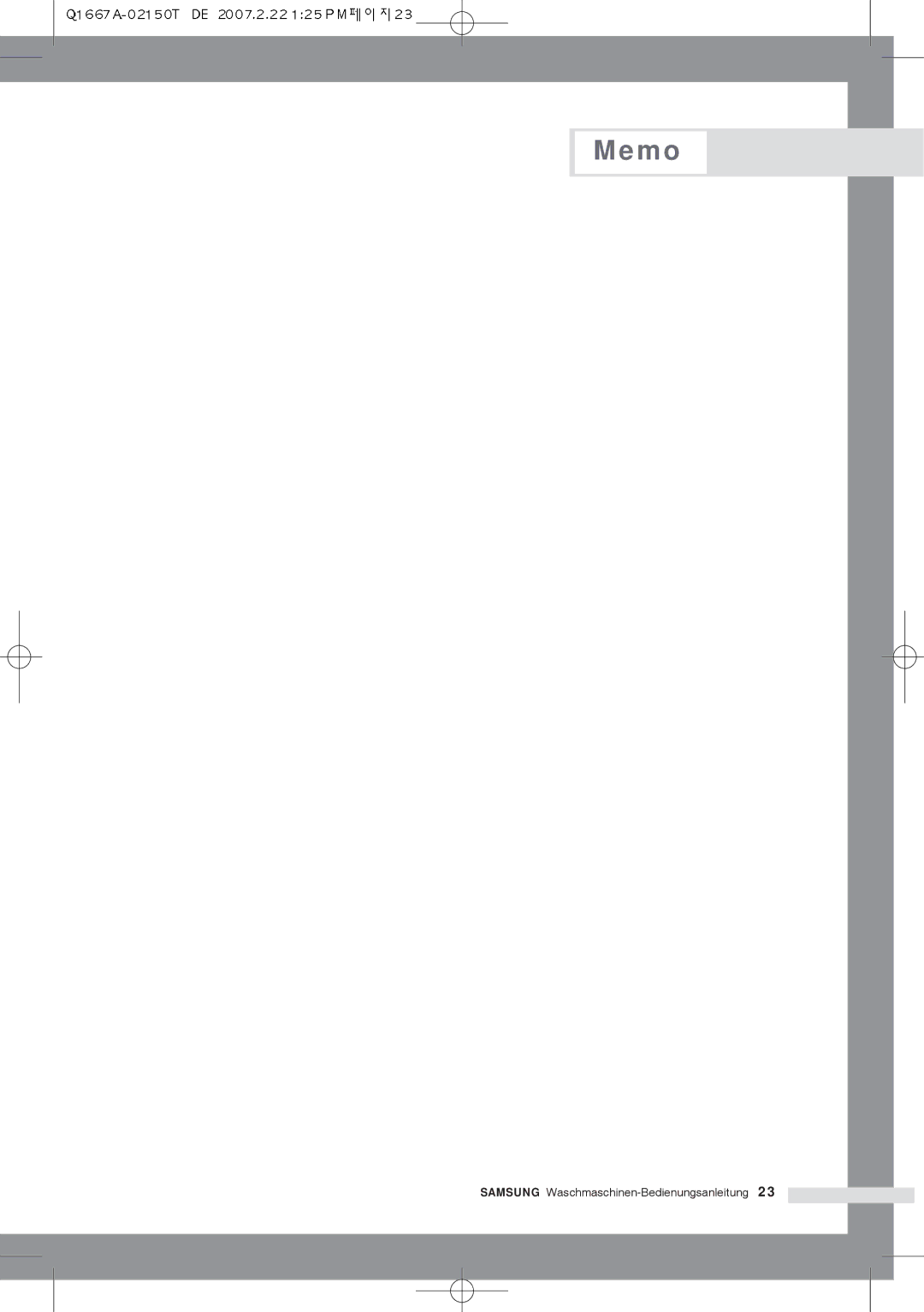 Samsung Q1467ATGW/XEG, Q1667ATGW1/XEG, Q1467ATGW1/XEG, Q1667ATGW/XEG manual Memo 