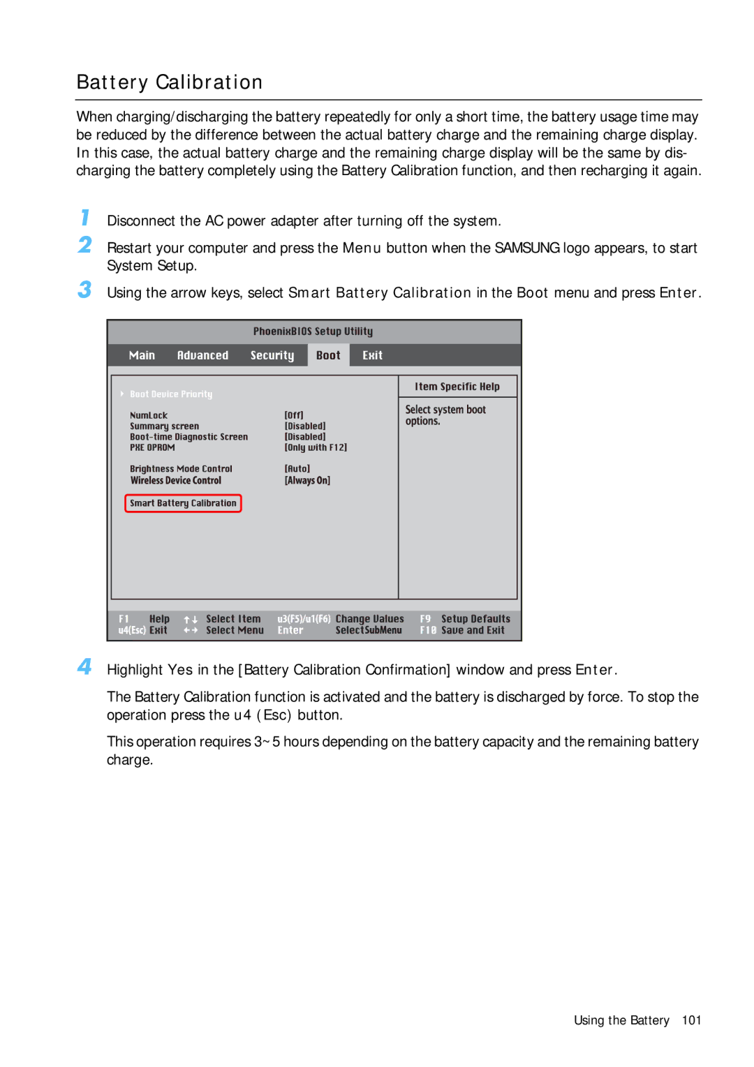 Samsung Q1B manual Battery Calibration 