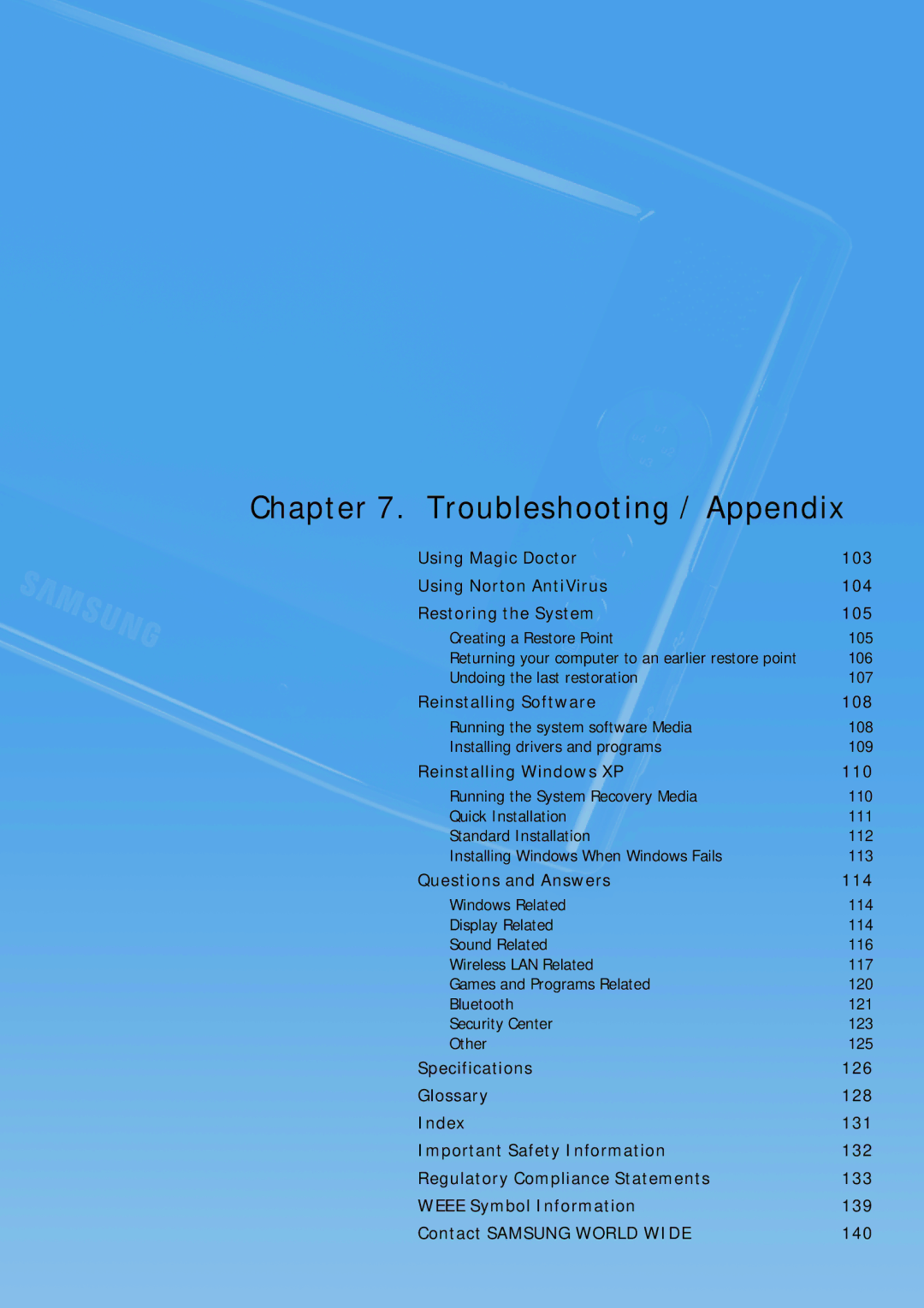 Samsung Q1B manual Troubleshooting / Appendix 