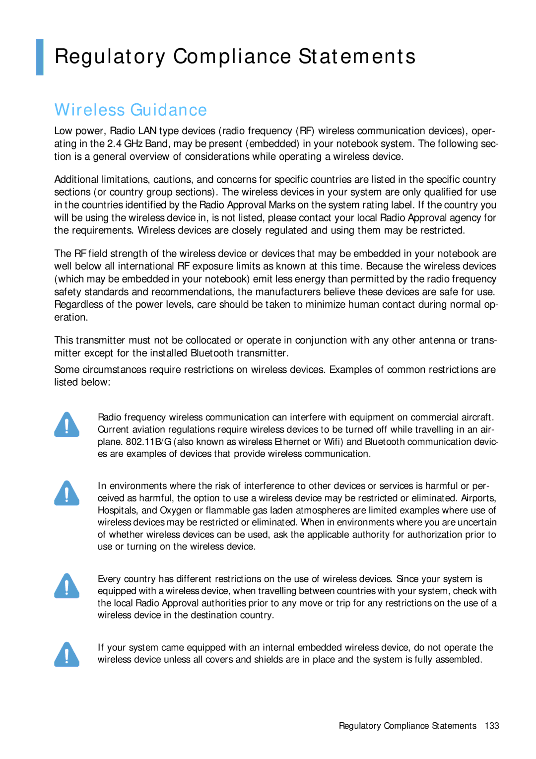 Samsung Q1B manual Regulatory Compliance Statements, Wireless Guidance 