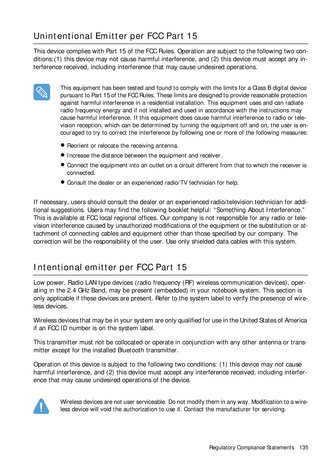 Samsung Q1B manual Unintentional Emitter per FCC Part, Intentional emitter per FCC Part 