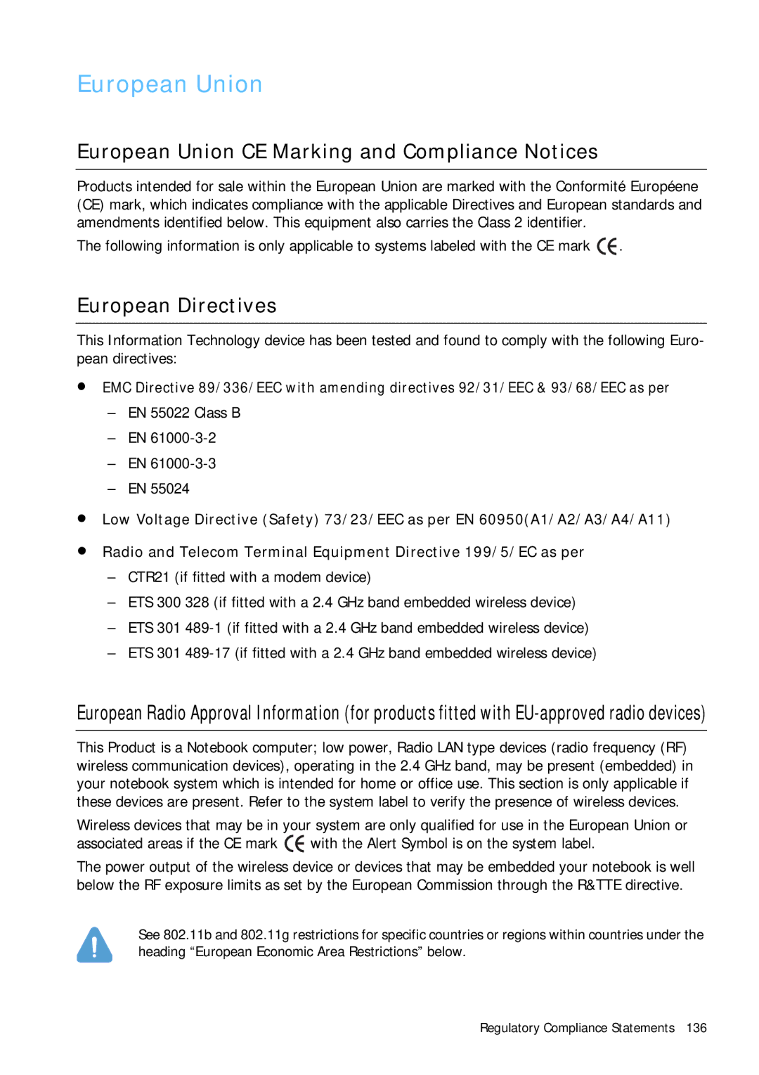 Samsung Q1B manual European Union CE Marking and Compliance Notices, European Directives, EN 55022 Class B 