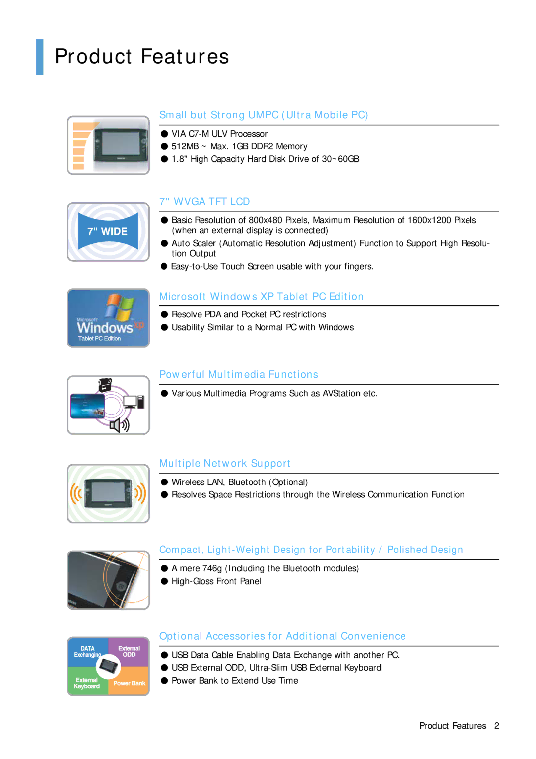 Samsung Q1B manual Product Features, Small but Strong Umpc Ultra Mobile PC 