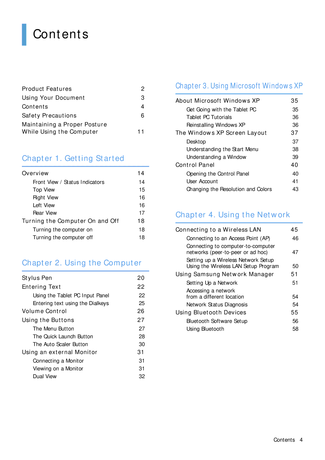 Samsung Q1B manual Contents 