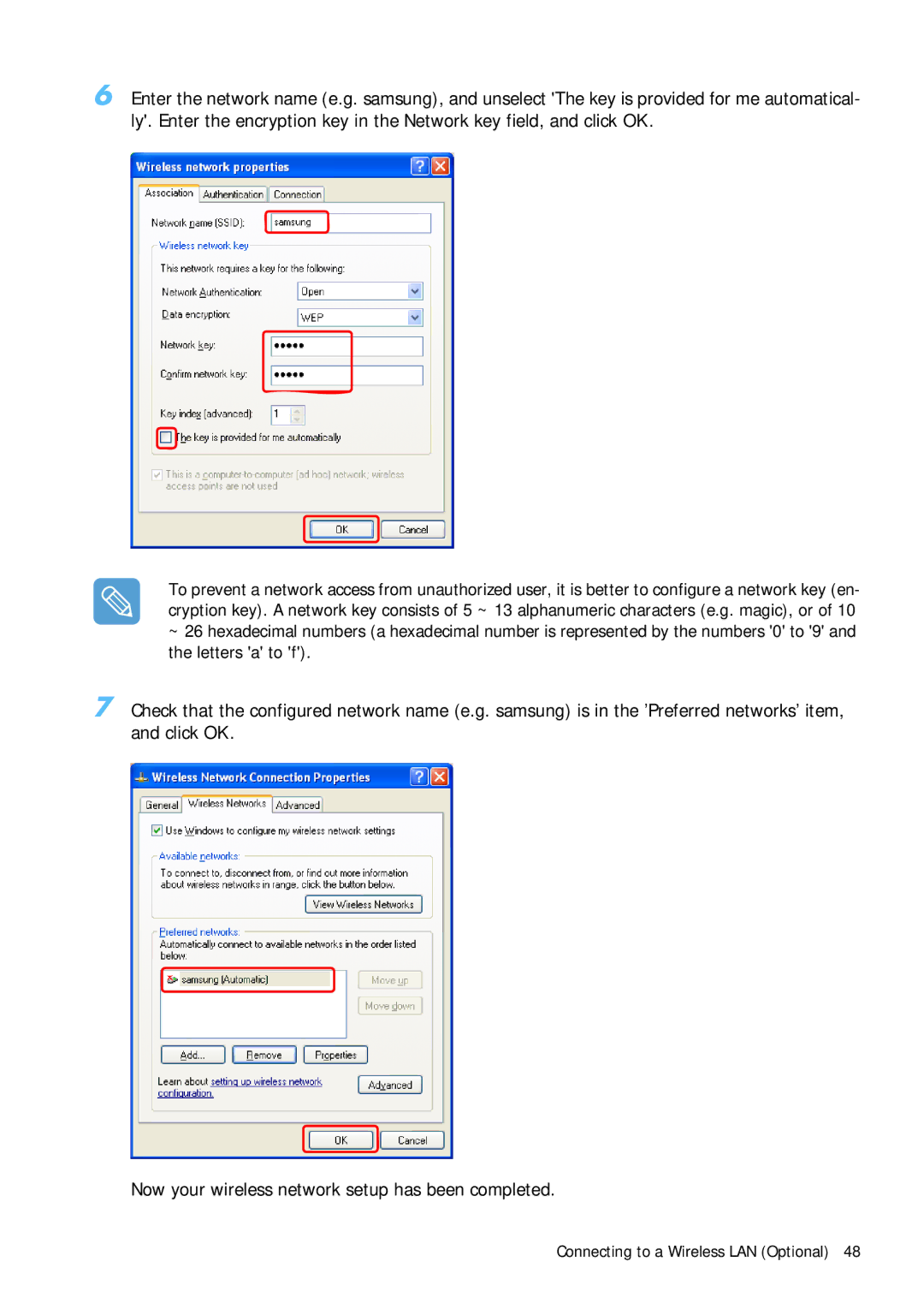 Samsung Q1B manual Connecting to a Wireless LAN Optional 