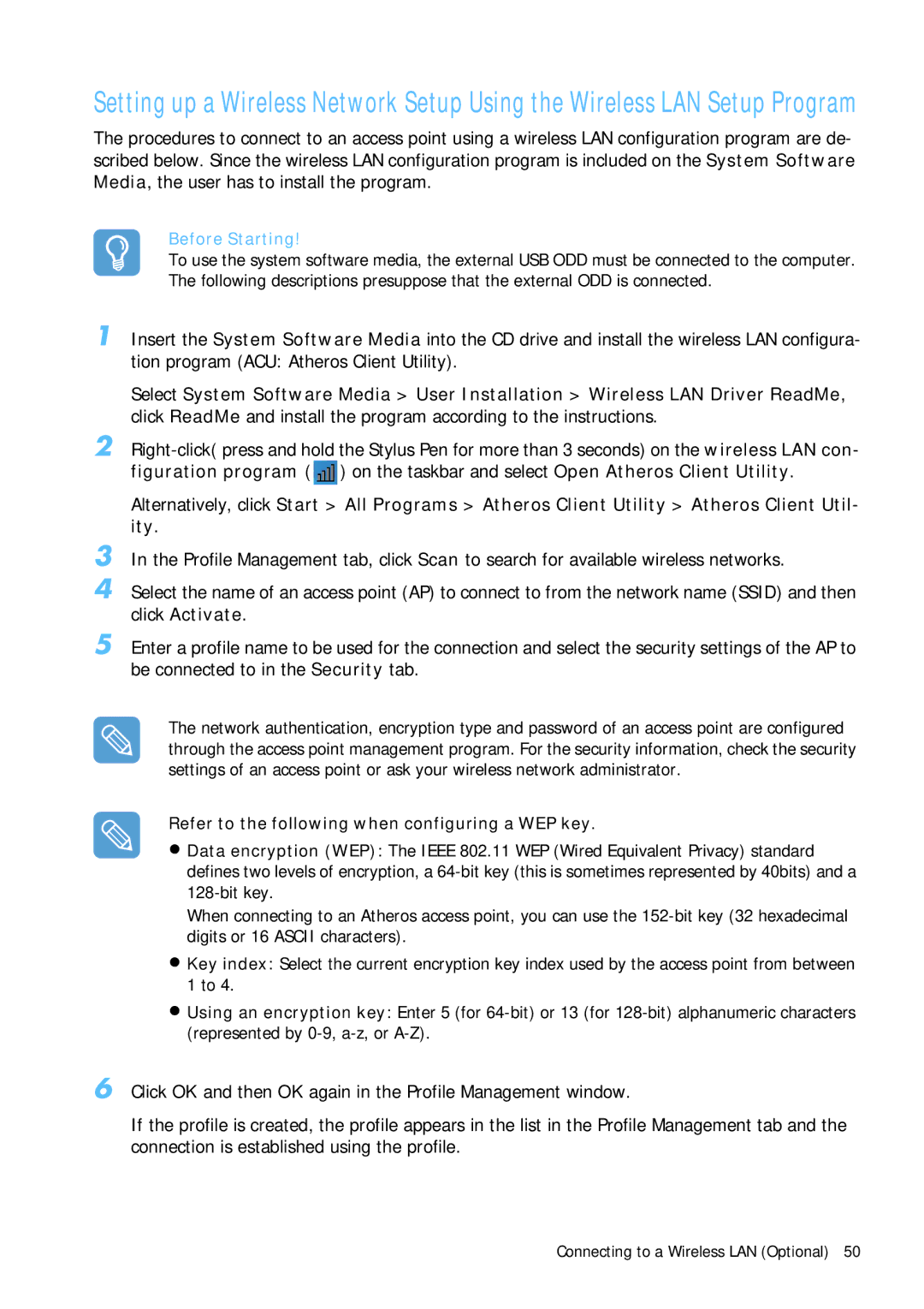 Samsung Q1B manual Refer to the following when configuring a WEP key 