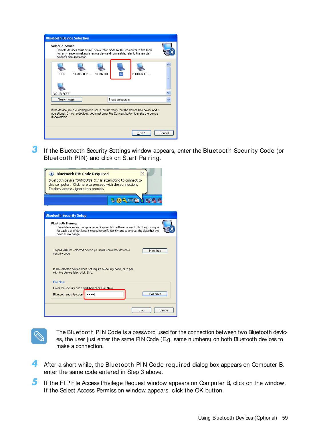 Samsung Q1B manual Using Bluetooth Devices Optional 