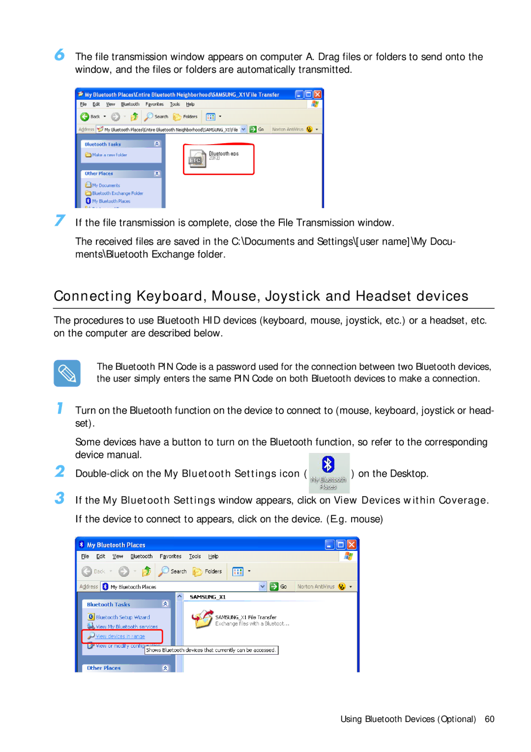 Samsung Q1B manual Connecting Keyboard, Mouse, Joystick and Headset devices 