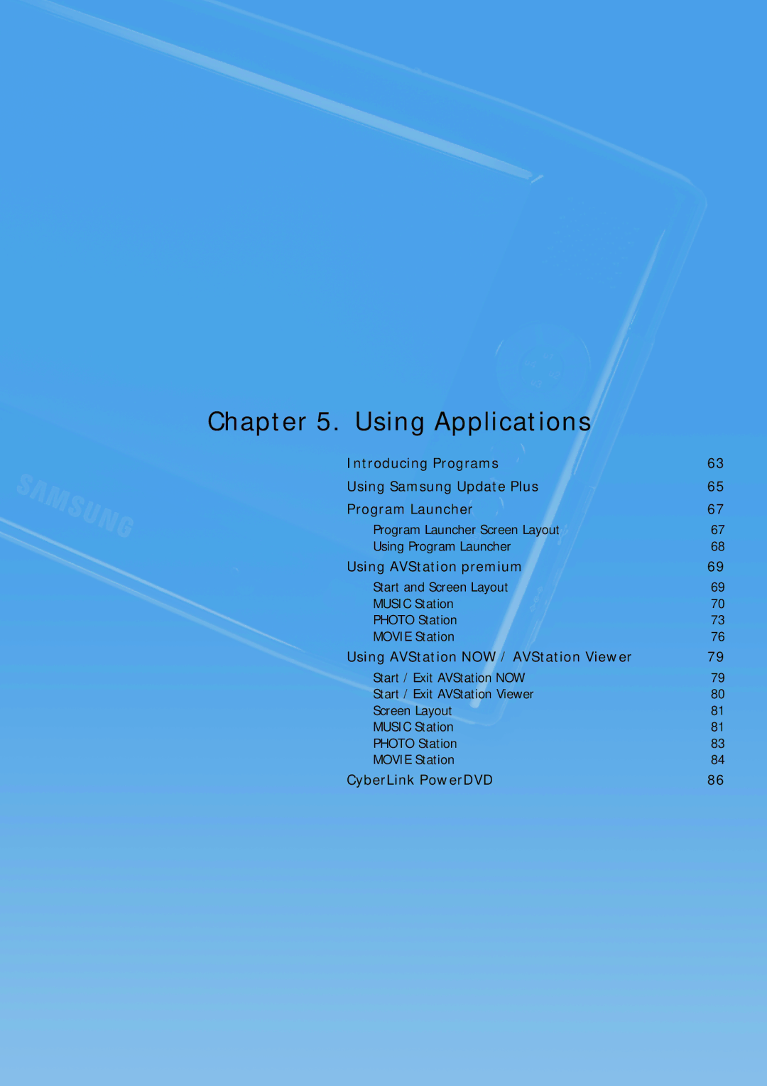 Samsung Q1B manual Using Applications, Using AVStation NOW / AVStation Viewer 