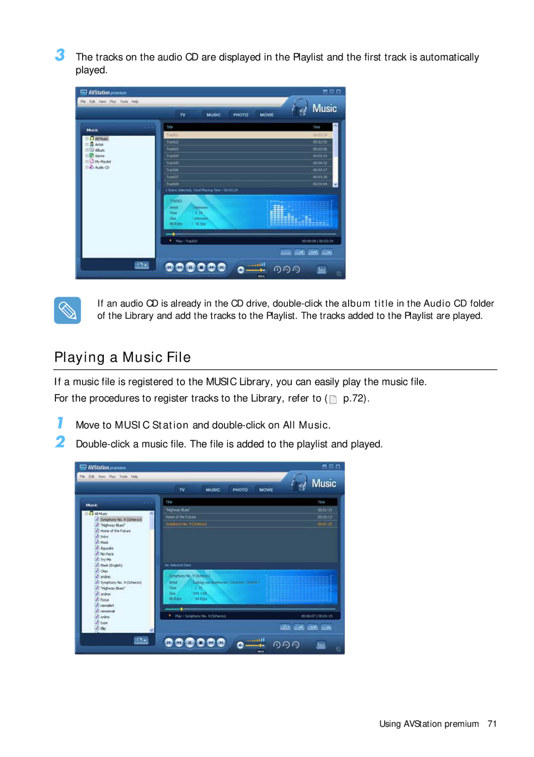 Samsung Q1B manual Playing a Music File 