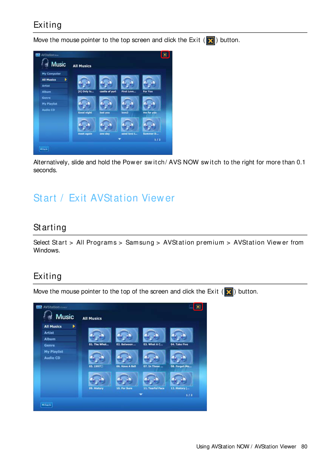 Samsung Q1B manual Start / Exit AVStation Viewer, Exiting 