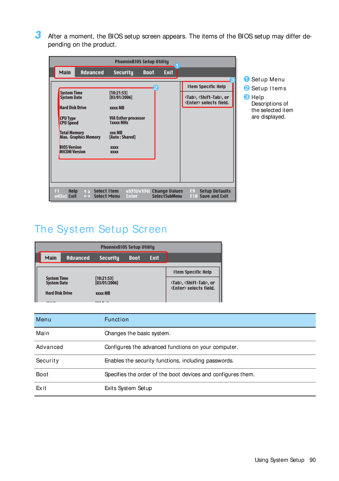 Samsung Q1B manual System Setup Screen 