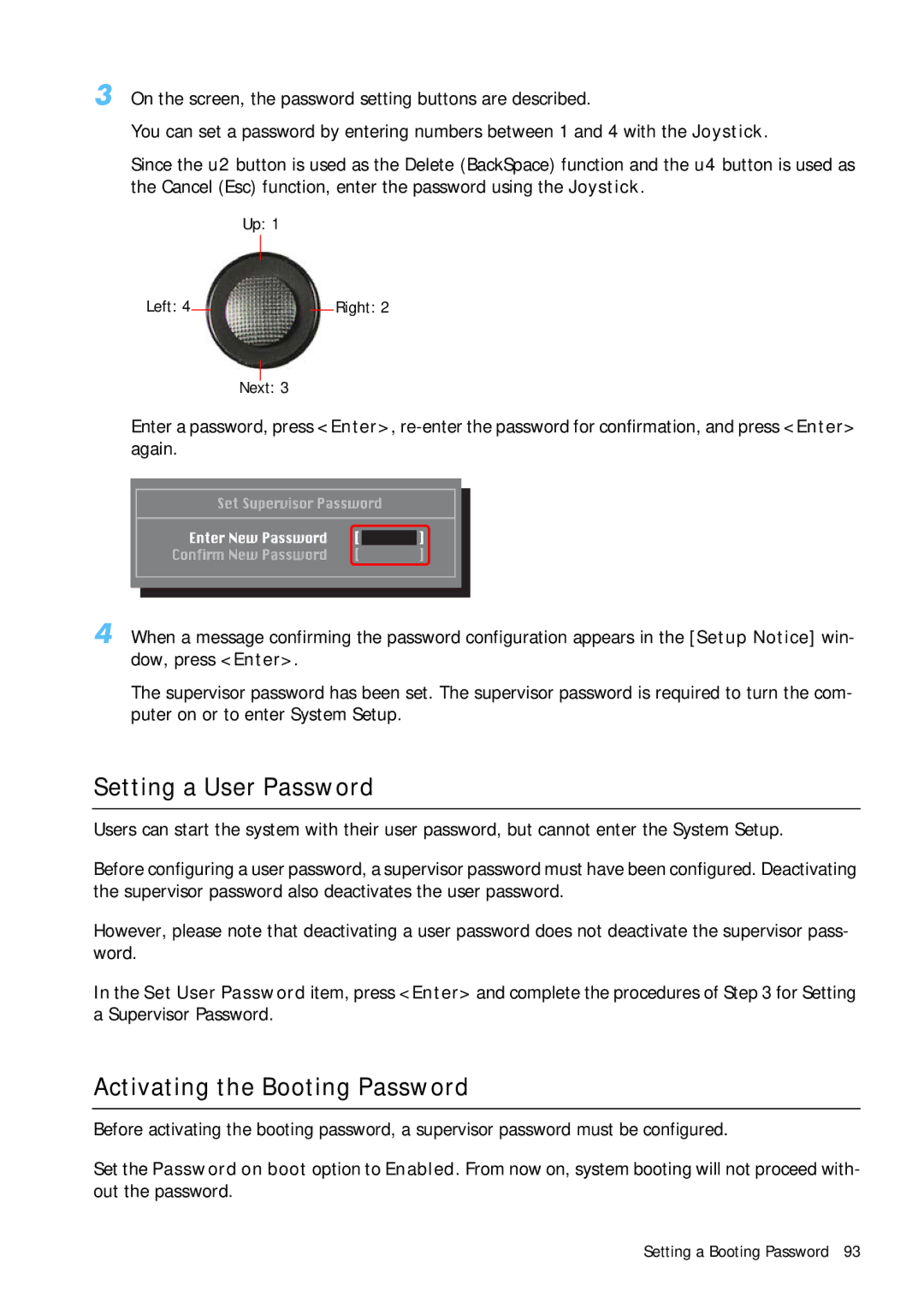 Samsung Q1B manual Setting a User Password, Activating the Booting Password 