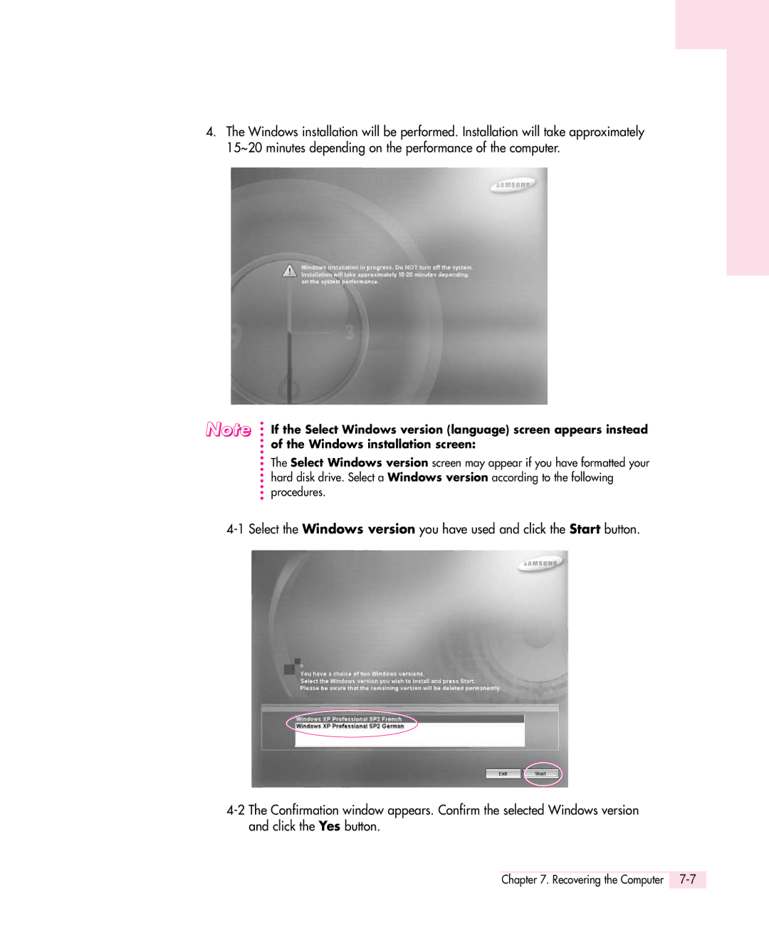 Samsung Q30 manual Recovering the Computer 