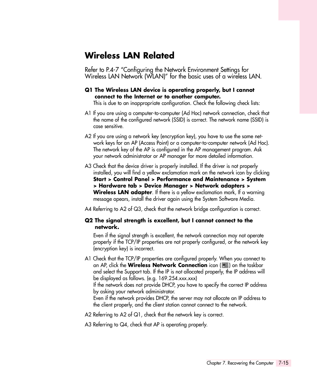 Samsung Q30 manual Wireless LAN Related 