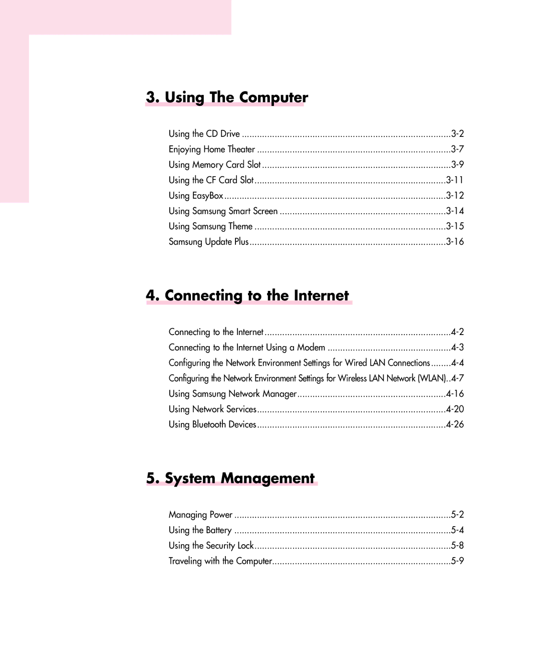 Samsung Q30 manual Using The Computer, Connecting to the Internet, System Management 