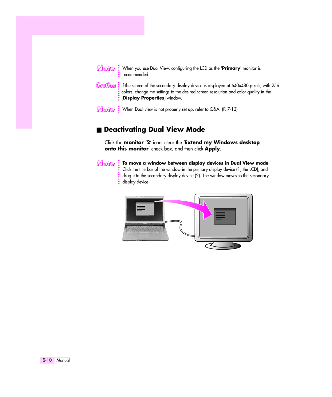 Samsung Q35 manual Deactivating Dual View Mode 