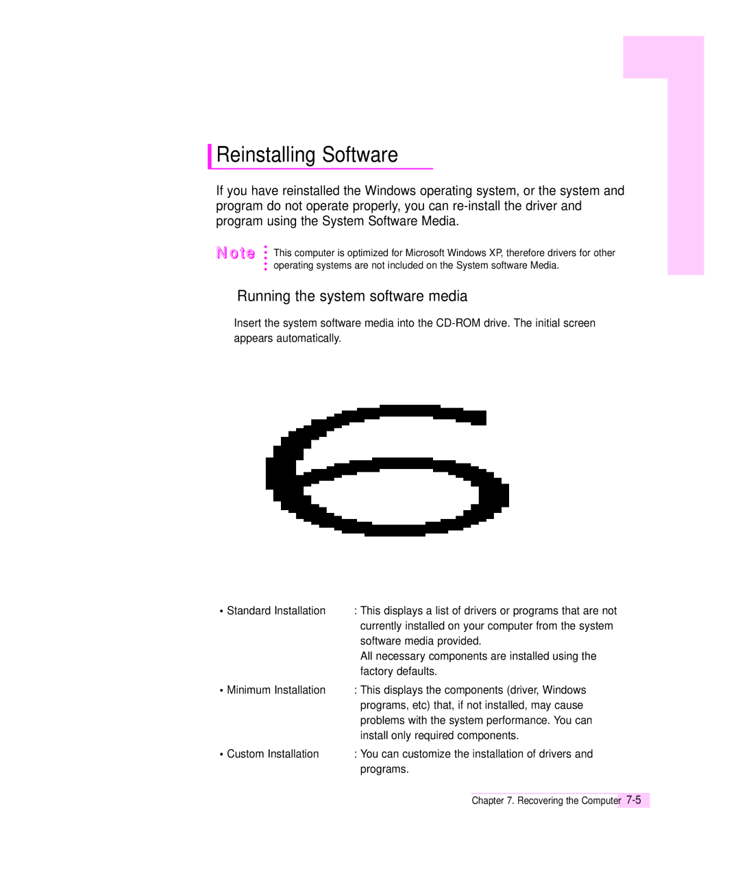 Samsung Q35 manual Reinstalling Software, Running the system software media 