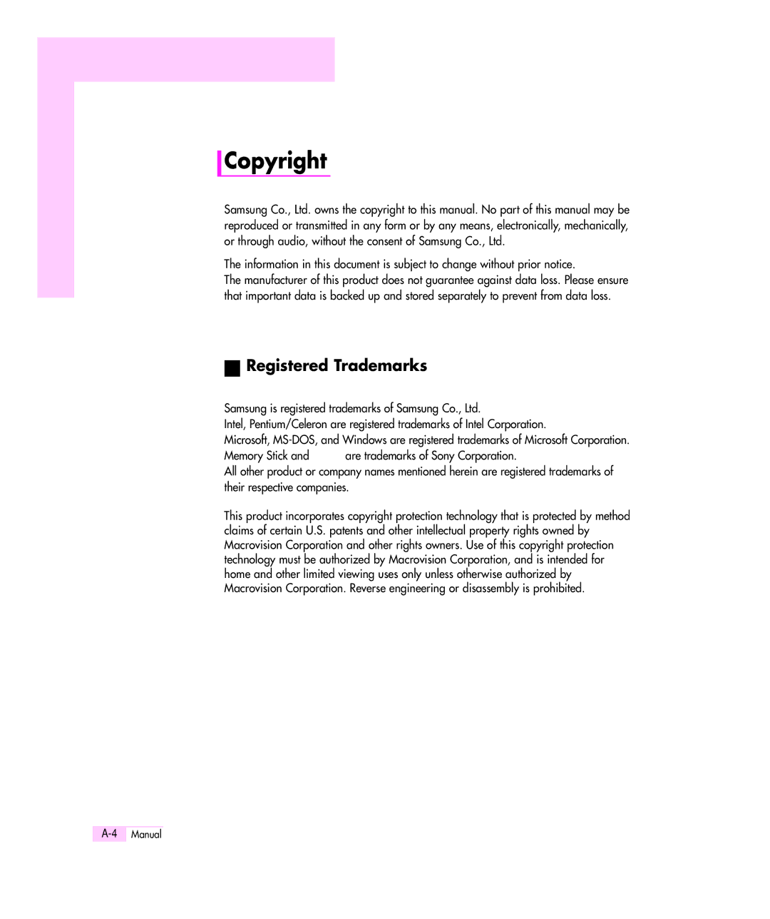 Samsung Q35 manual Copyright, Registered Trademarks 