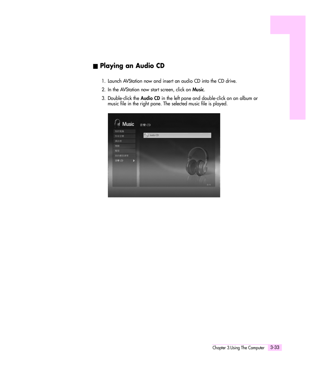 Samsung Q35 manual Playing an Audio CD 