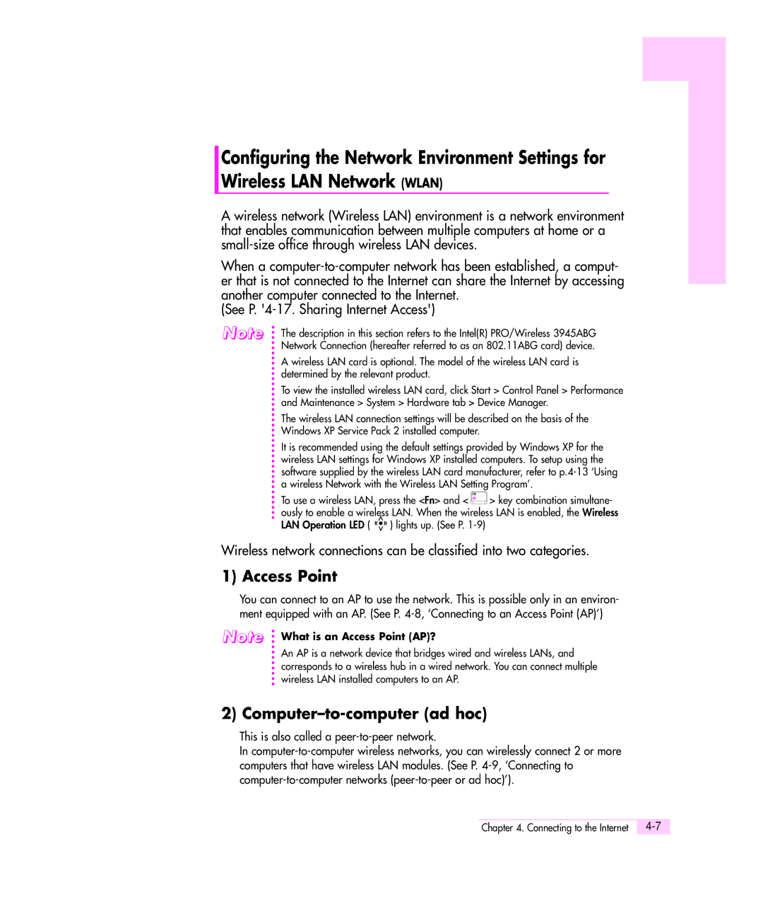 Samsung Q35 manual Access Point, Computer-to-computer ad hoc, This is also called a peer-to-peer network 