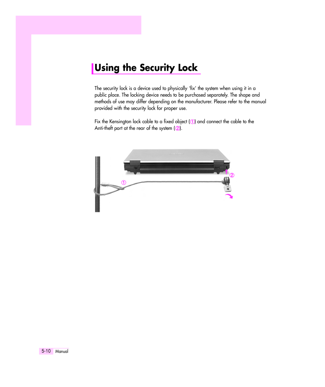 Samsung Q35 manual Using the Security Lock, Manual 