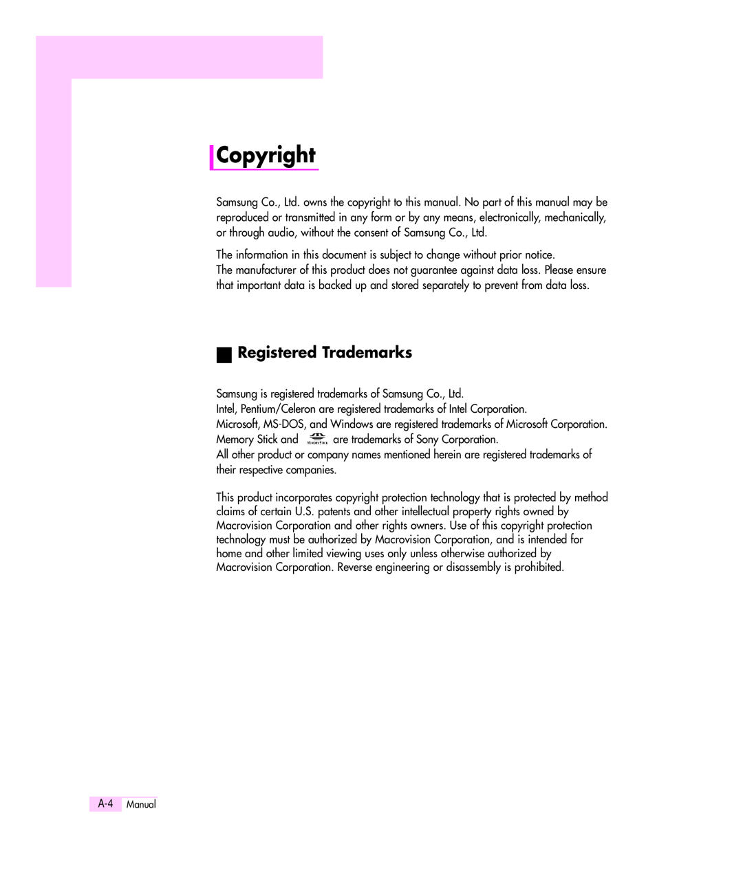 Samsung Q35 manual Copyright, Registered Trademarks 