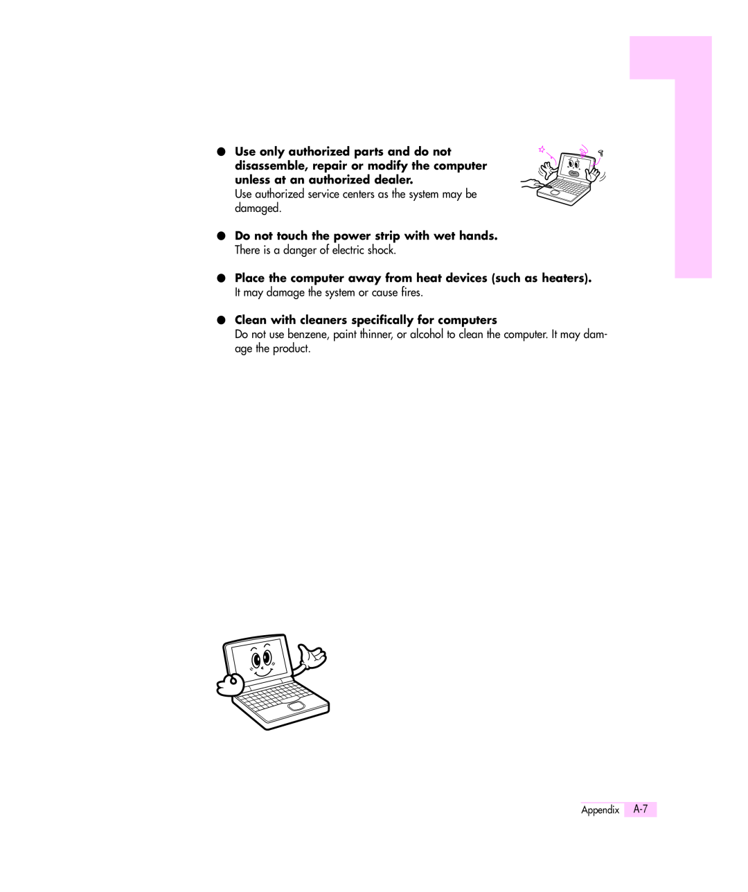Samsung Q35 manual Clean with cleaners specifically for computers 