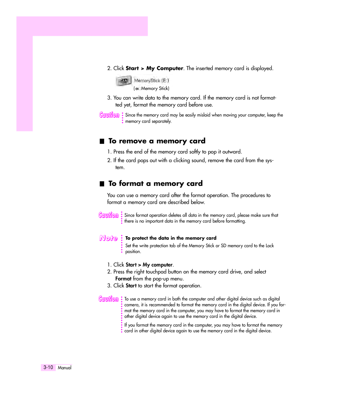 Samsung Q35 manual To remove a memory card, To format a memory card 