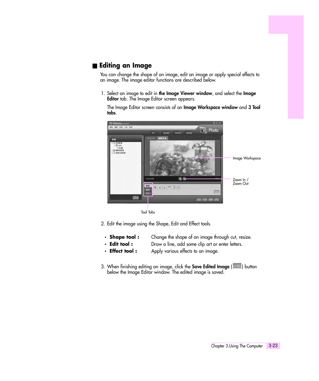Samsung Q35 manual Editing an Image 