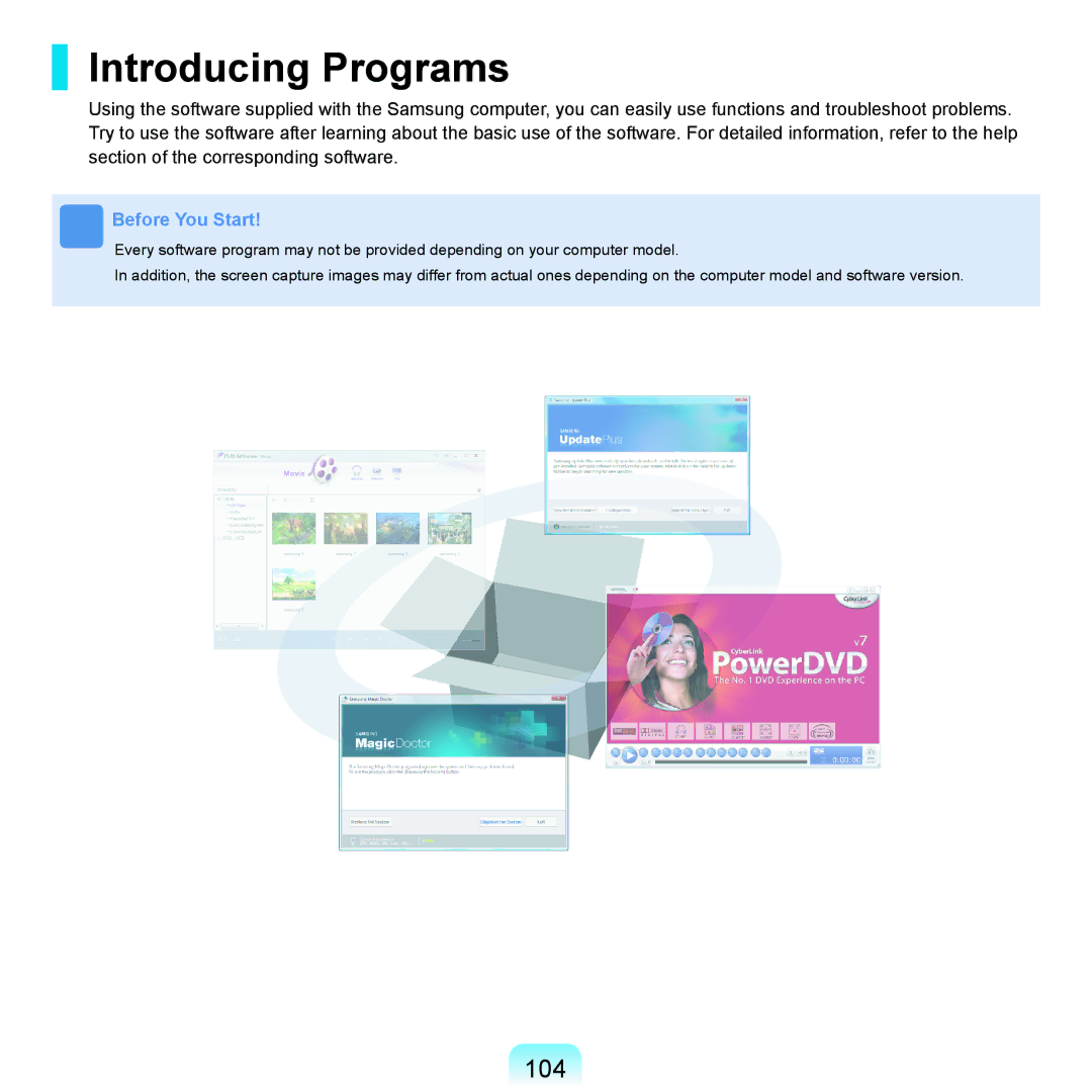 Samsung Q71 manual Introducing Programs, 104 