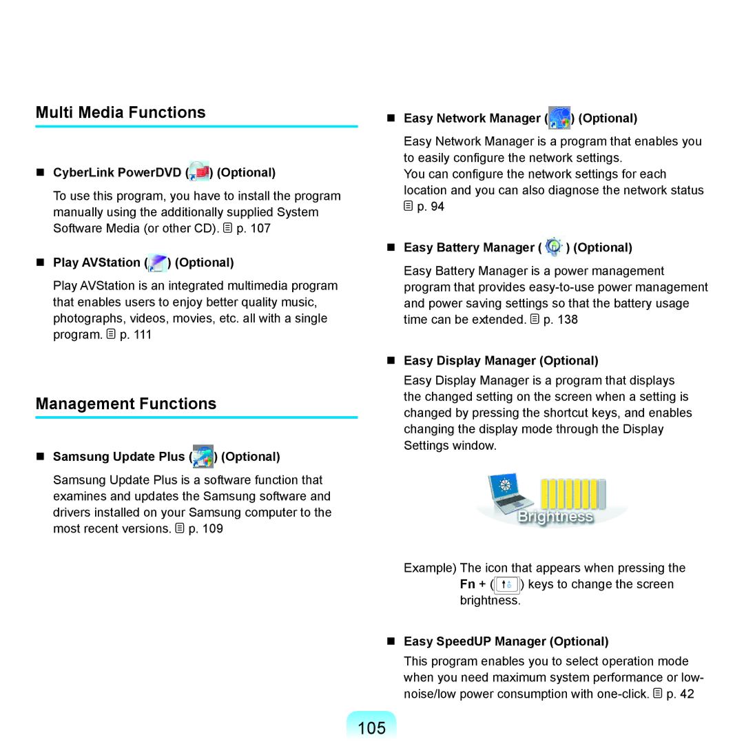 Samsung Q71 manual 105, Multi Media Functions, Management Functions 