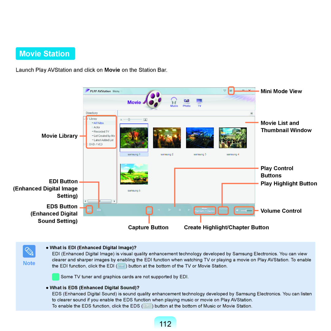 Samsung Q71 manual Movie Station, 112, What is EDI Enhanced Digital Image?, What is EDS Enhanced Digital Sound? 