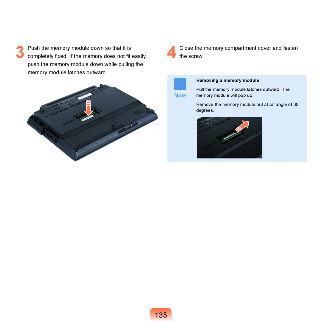 Samsung Q71 manual 135, Removing a memory module 