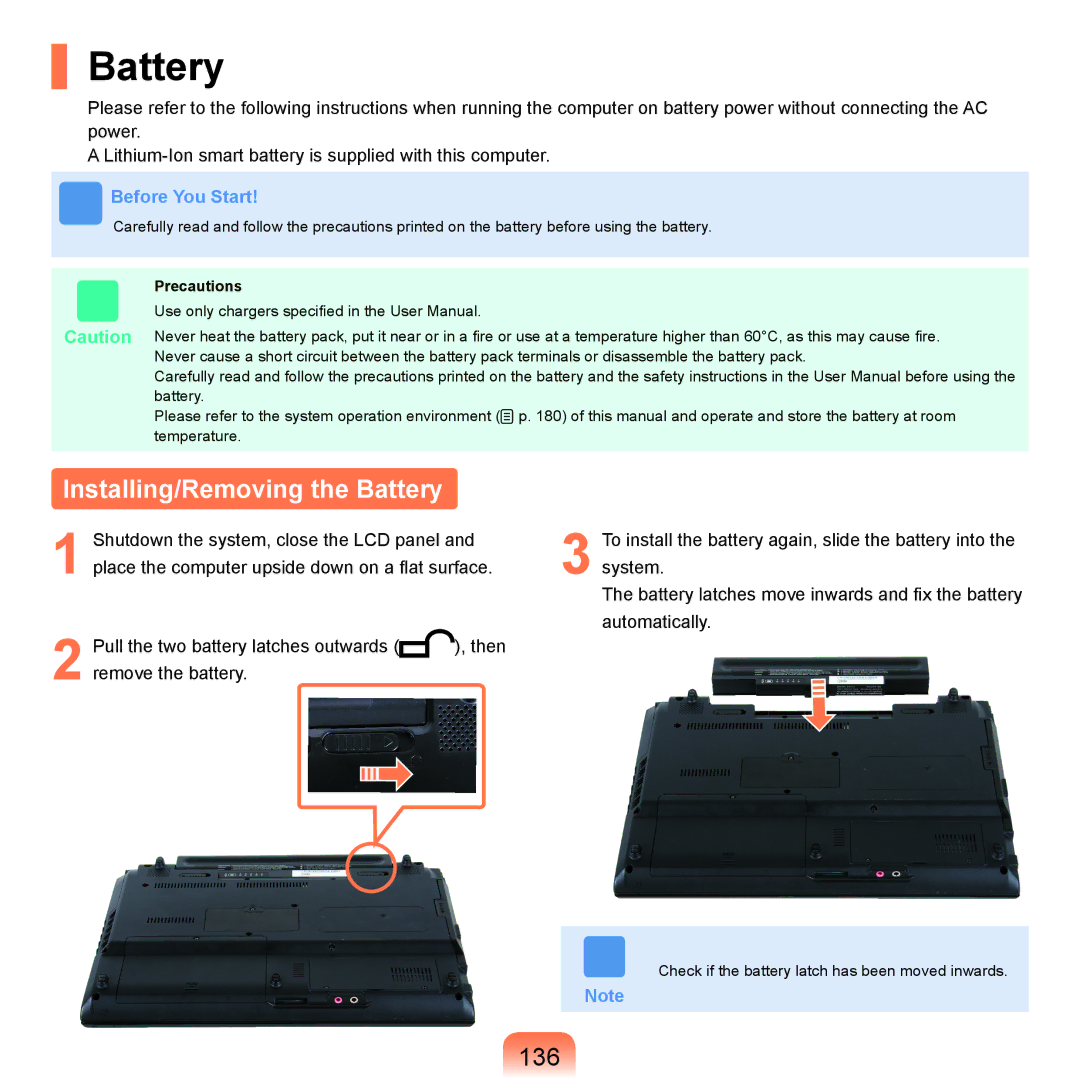 Samsung Q71 manual Installing/Removing the Battery, 136, Precautions 