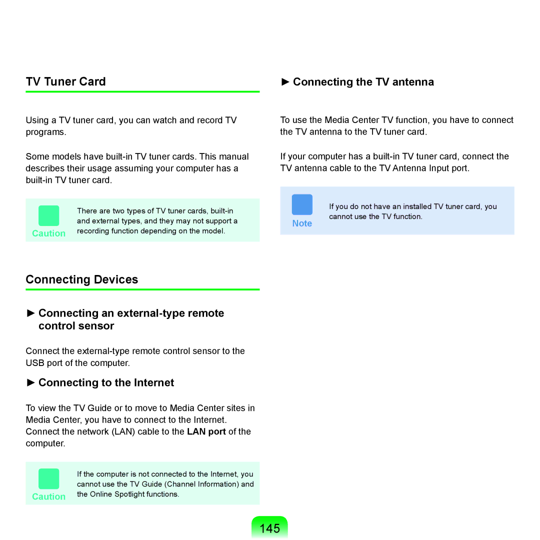 Samsung Q71 manual 145, TV Tuner Card, Connecting Devices 