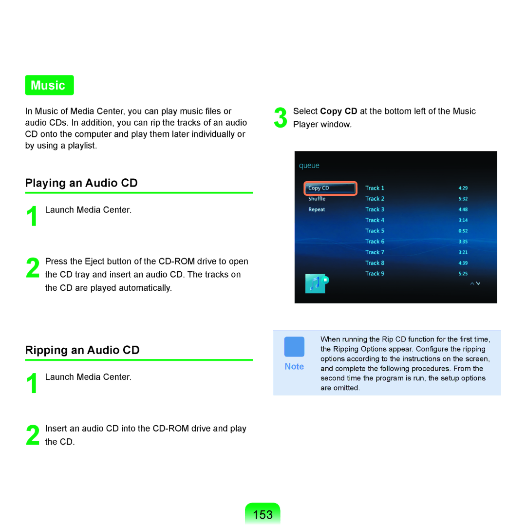 Samsung Q71 manual Music, 153, Ripping an Audio CD 