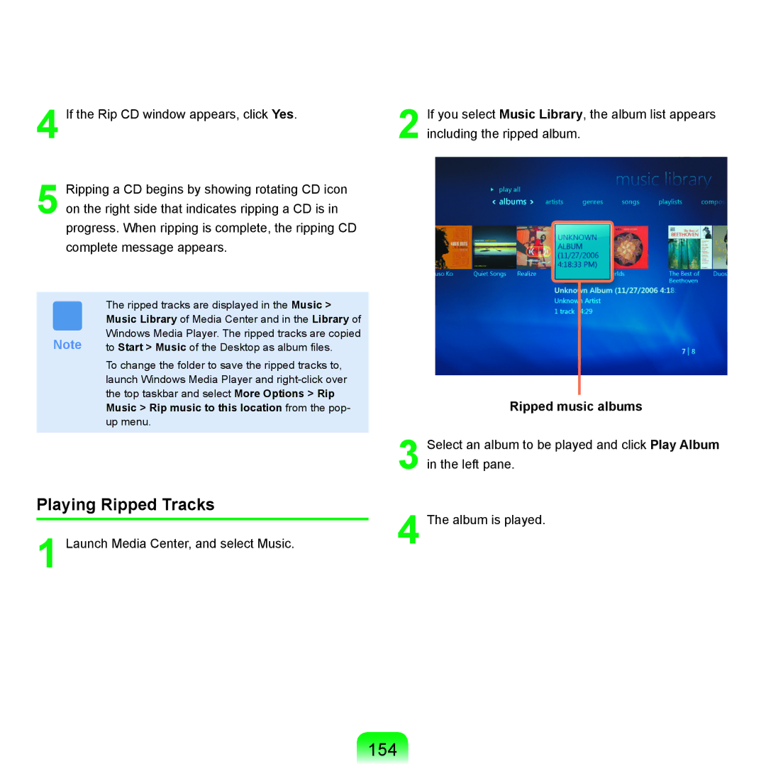 Samsung Q71 manual 154, Playing Ripped Tracks, Ripped music albums 