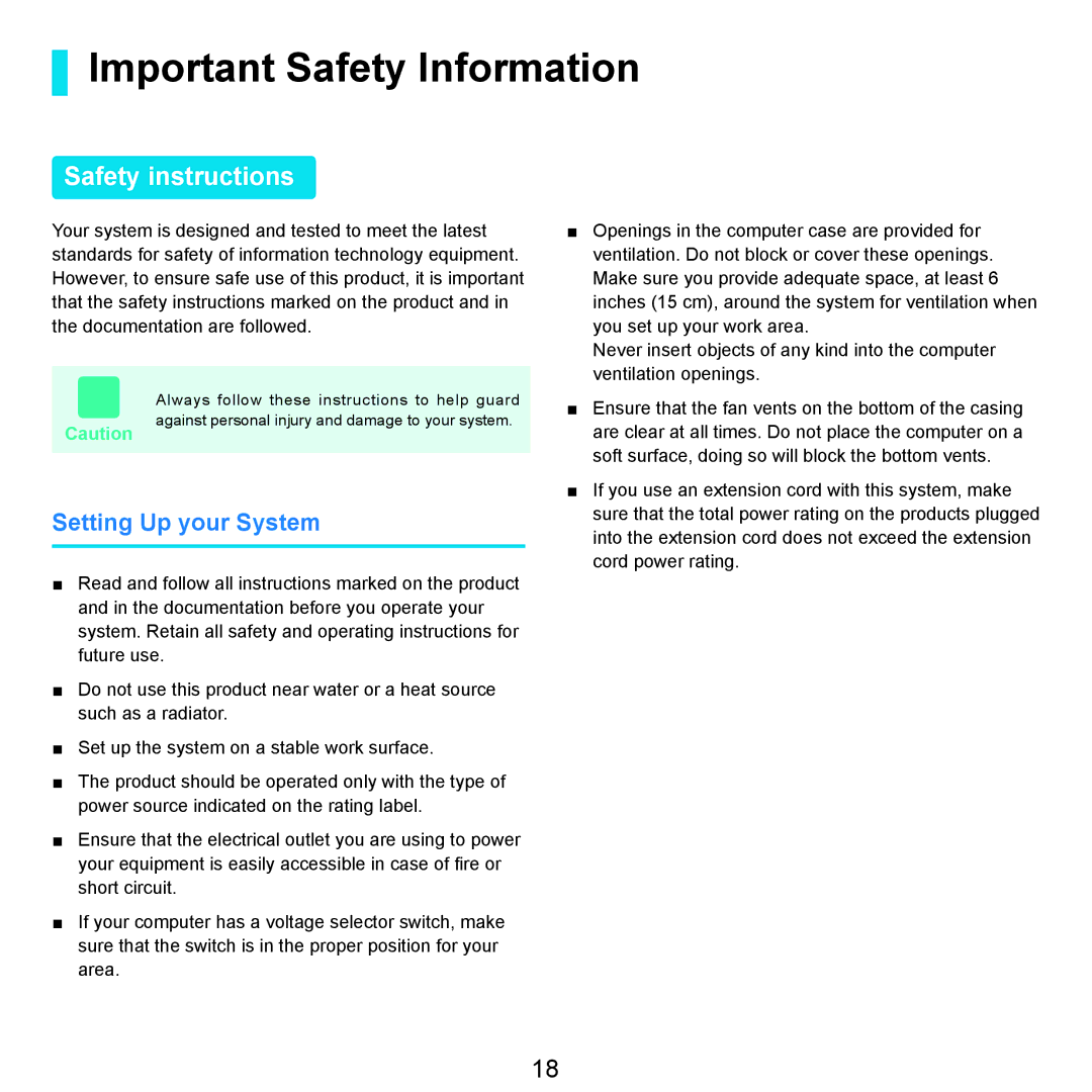 Samsung Q71 manual Important Safety Information, Safety instructions, Setting Up your System 