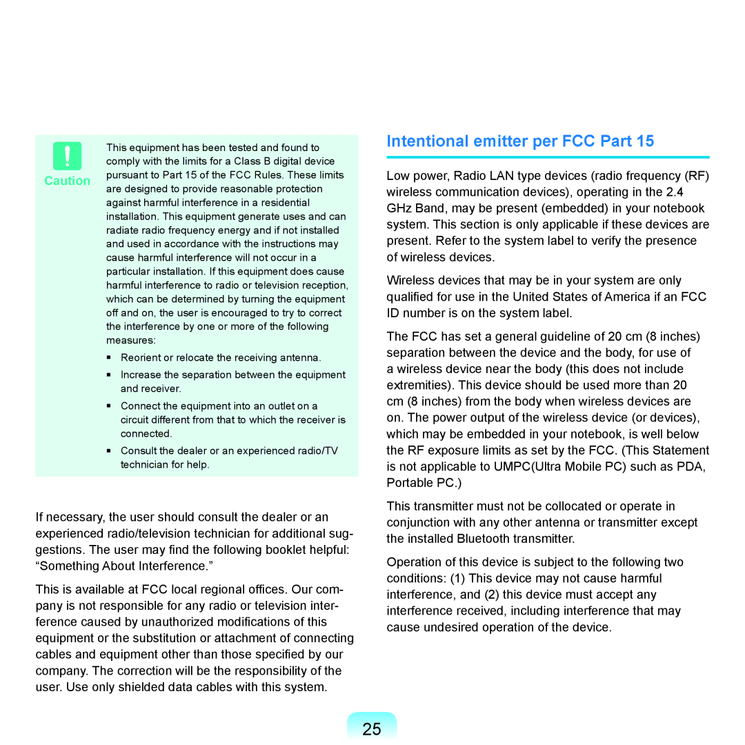 Samsung Q71 manual Intentional emitter per FCC Part 