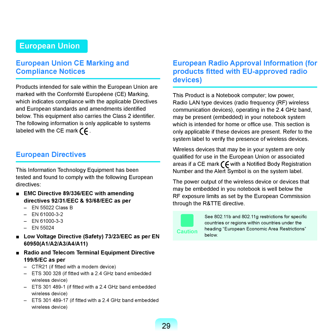 Samsung Q71 manual European Union CE Marking and Compliance Notices, European Directives 