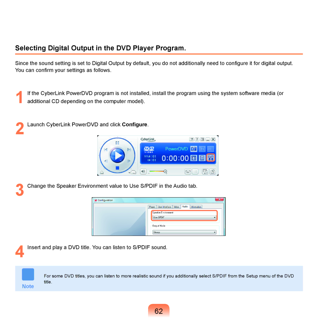 Samsung Q71 manual Selecting Digital Output in the DVD Player Program 