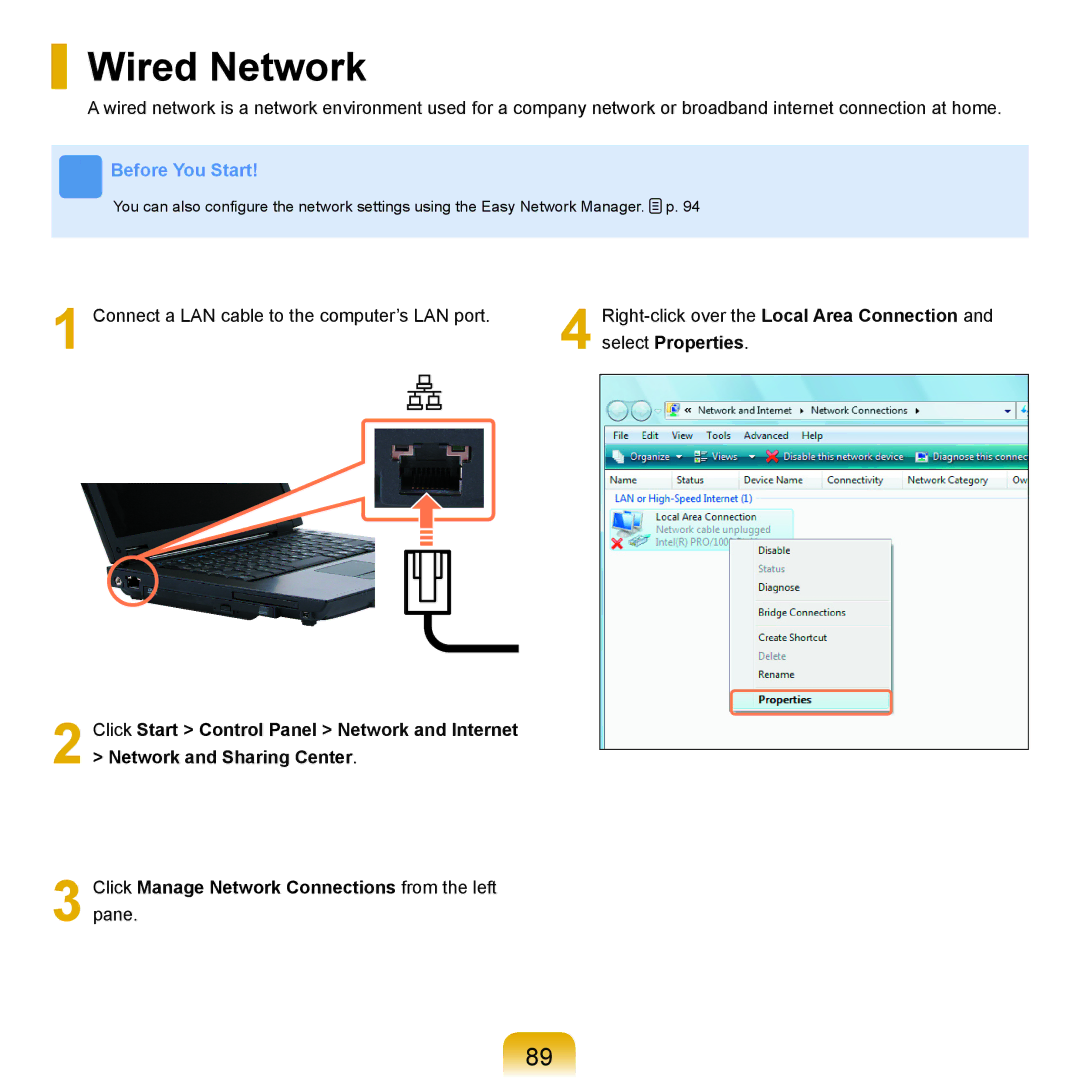 Samsung Q71 manual Wired Network, Select Properties 