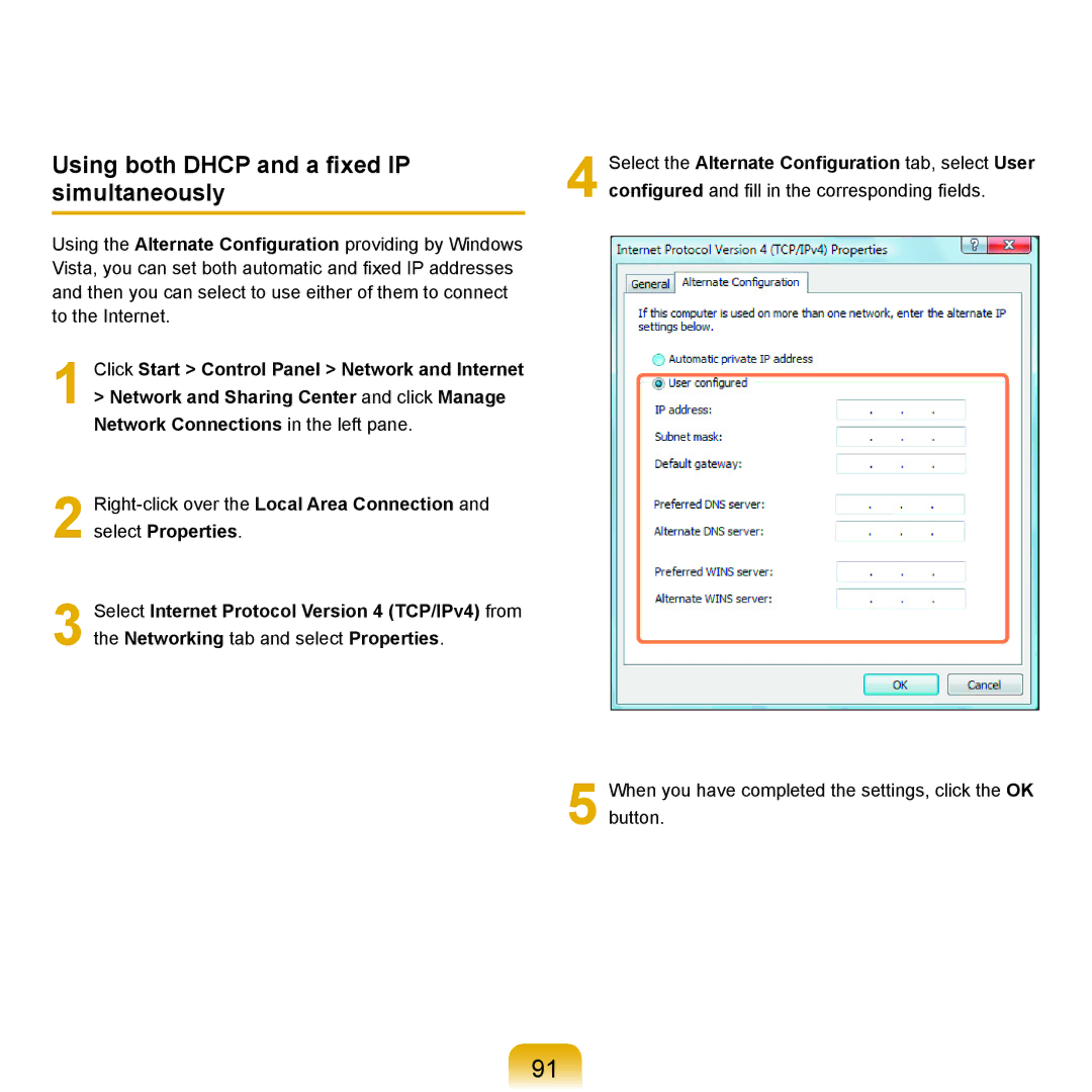 Samsung Q71 manual Using both Dhcp and a ﬁxed IP simultaneously 