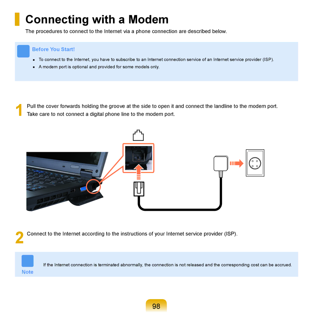 Samsung Q71 manual Connecting with a Modem 