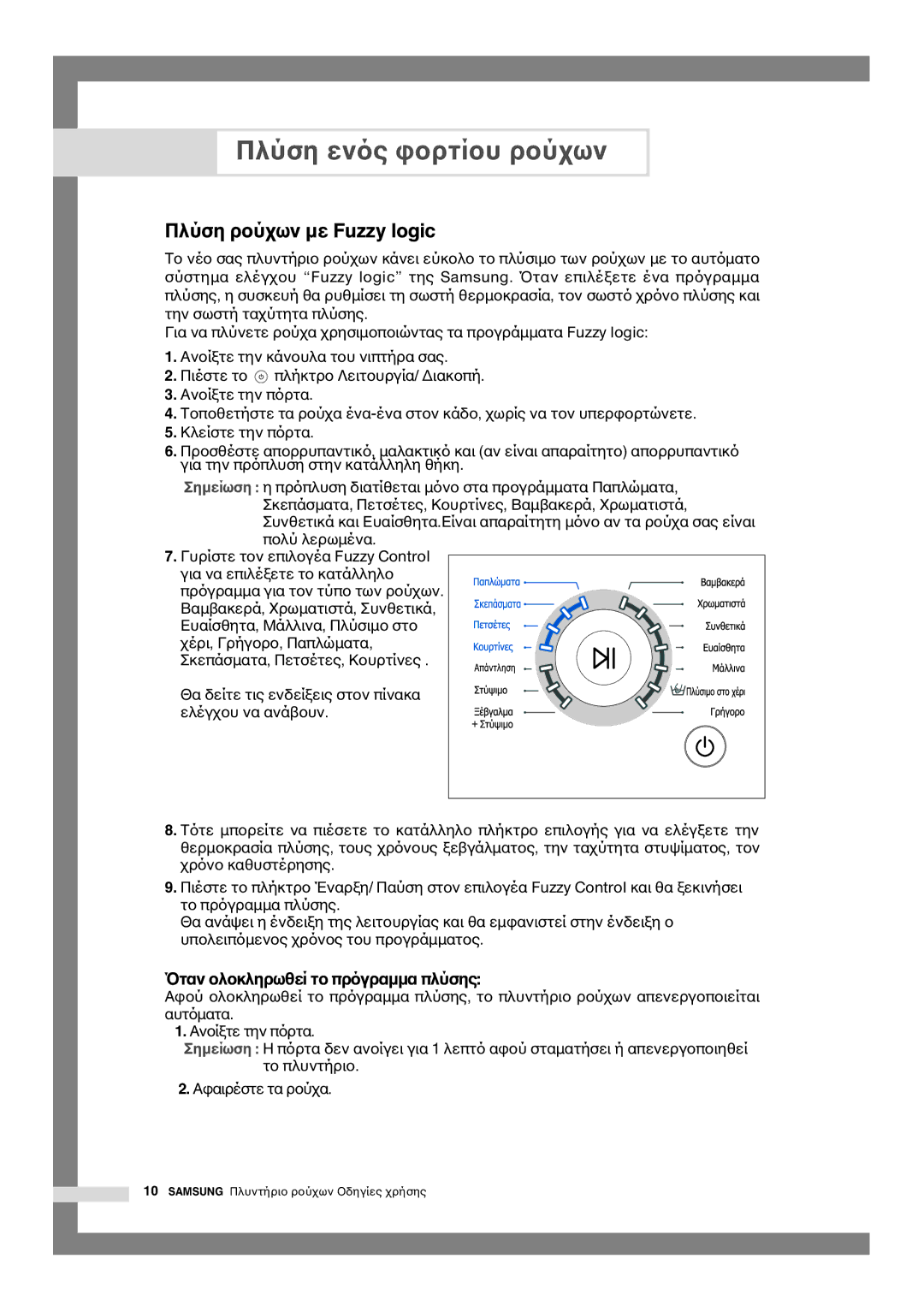 Samsung Q844, Q1044, Q1244 manual Πλύση ρ 