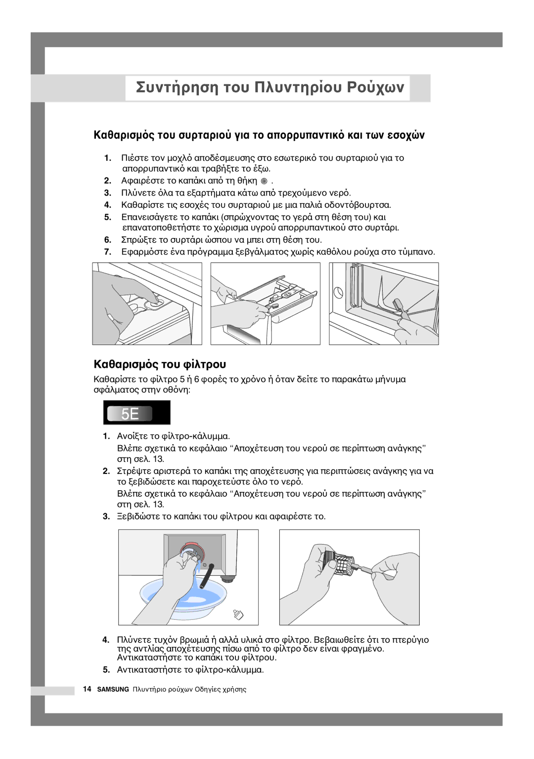 Samsung Q1044, Q844, Q1244 manual Πιέστε τ απ Πλύνετε Καθαρίστε τις εσ Επανεισάγετε τ επανατ 